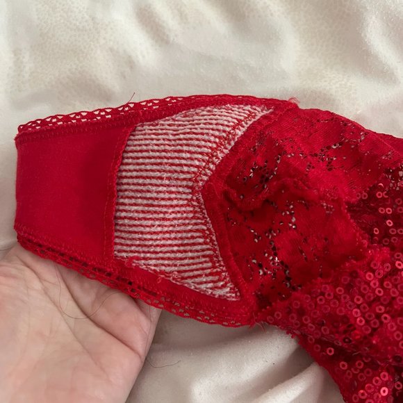 Victoria's Secret PINK BLING Sequin red Thong size small *please read* - Picture 6 of 8